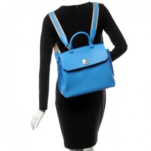 Authentic MCM Grained Calfskin Large Milla Convertible Backpack Tile Blue, RARE!
